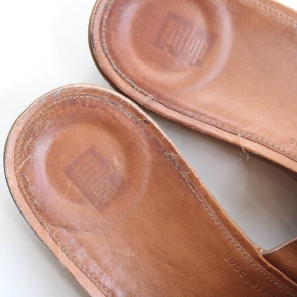 FitFlop Leather Sola Tan Women's Slip-On Platform Sandals Size 10 - Picture 5 of 8